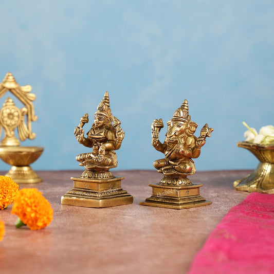 Brass Lakshmi & Ganesha Idols Set | 4.5"