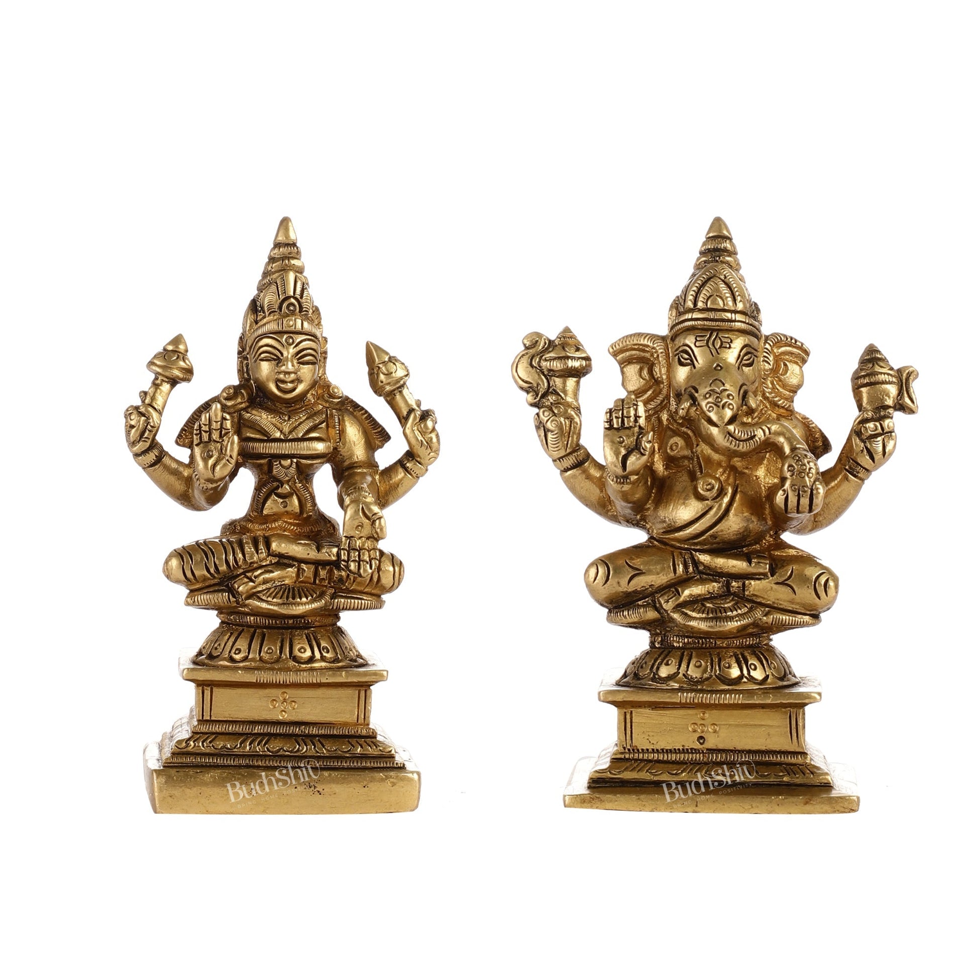 Brass Lakshmi & Ganesha Idols Set | 4.5"