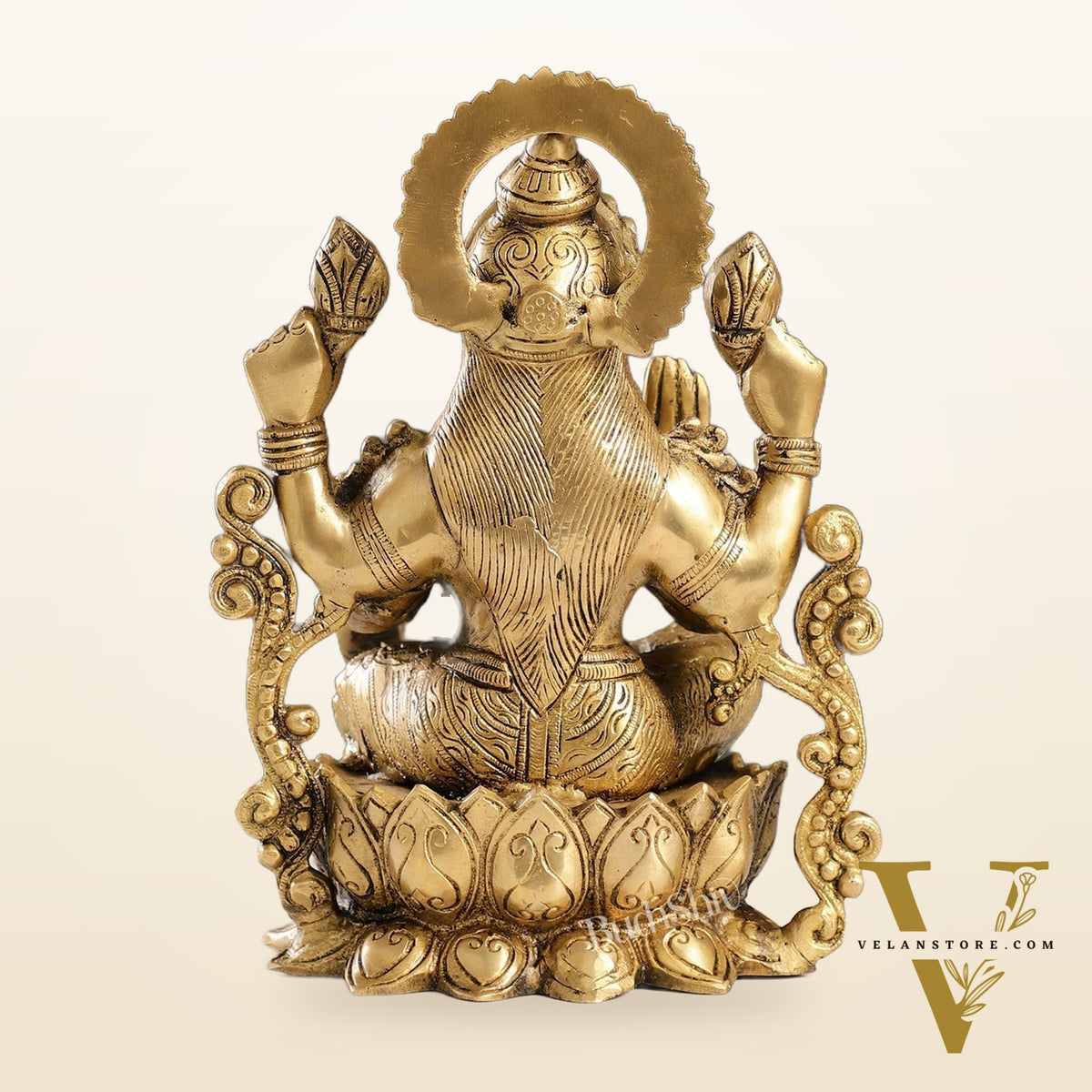 Brass Lakshmi Idol on Lotus | 12" Height | Divine Abundance