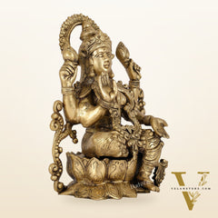 Brass Lakshmi Idol on Lotus | 12" Height | Divine Abundance