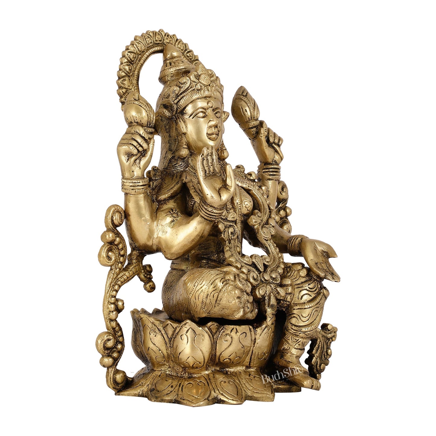 Brass Lakshmi Idol on Lotus | 12" Height | Divine Abundance