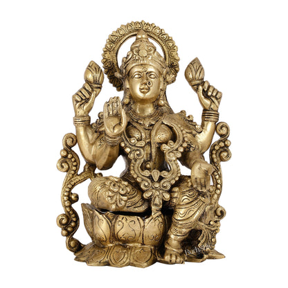 Brass Lakshmi Idol on Lotus | 12" Height | Divine Abundance