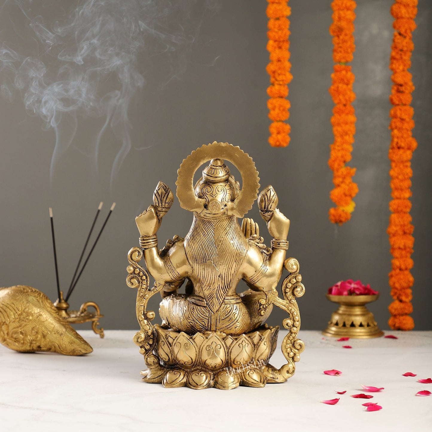 Brass Lakshmi Idol on Lotus | 12" Height | Divine Abundance