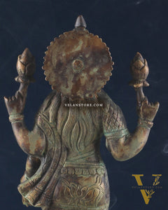 Brass Lakshmi idol standing vintage patine 16.5"