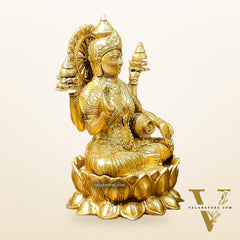 Brass Lakshmi Idol with Golden Finish | 12" Height | Exquisite Craftsmanship