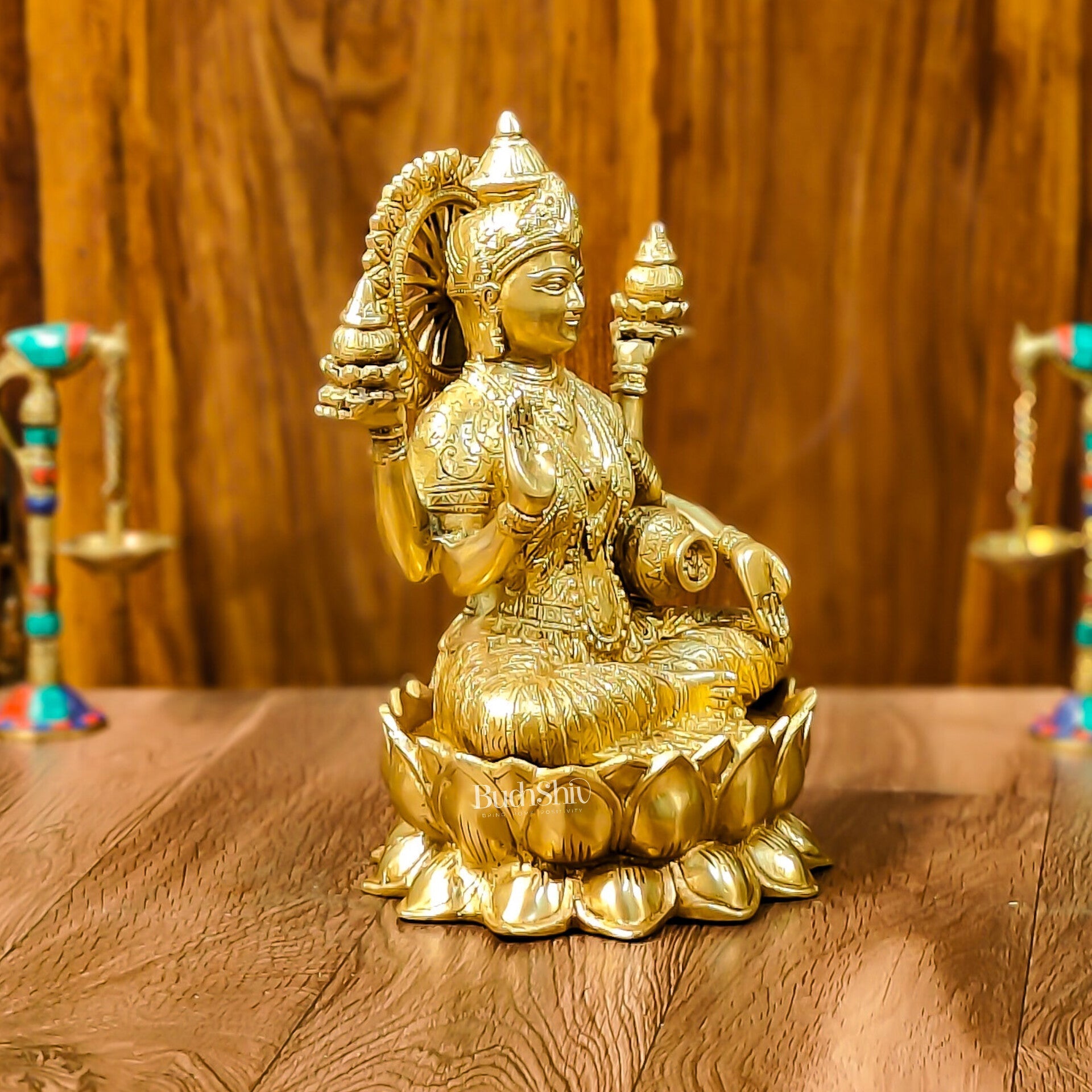Brass Lakshmi Idol with Golden Finish | 12" Height | Exquisite Craftsmanship