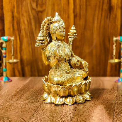 Brass Lakshmi Idol with Golden Finish | 12" Height | Exquisite Craftsmanship