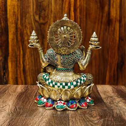 Brass Lakshmi Idol with Meenakari Stonework | 12" Height |