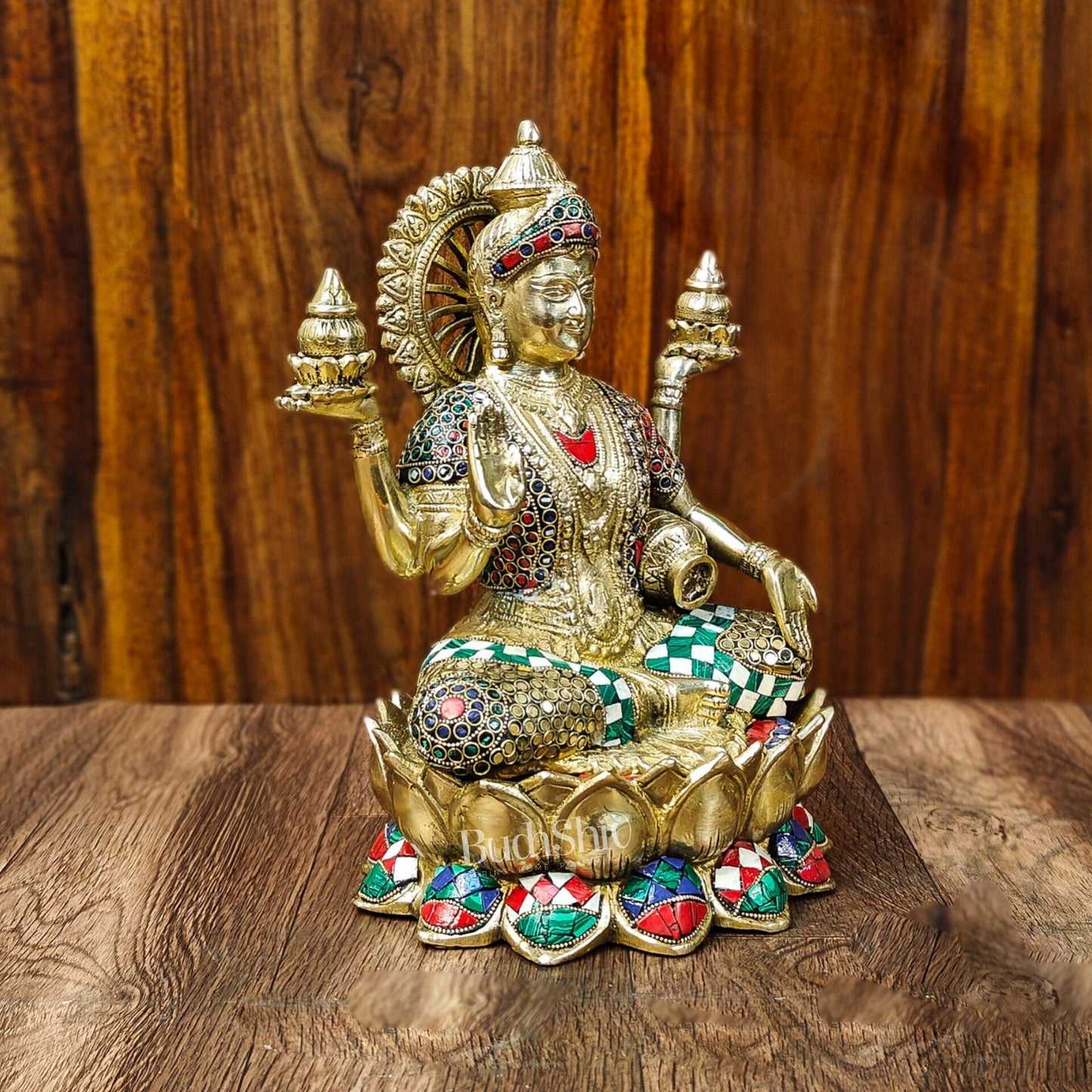 Brass Lakshmi Idol with Meenakari Stonework | 12" Height |