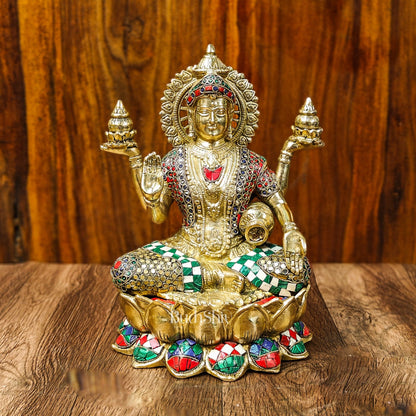 Brass Lakshmi Idol with Meenakari Stonework | 12" Height |