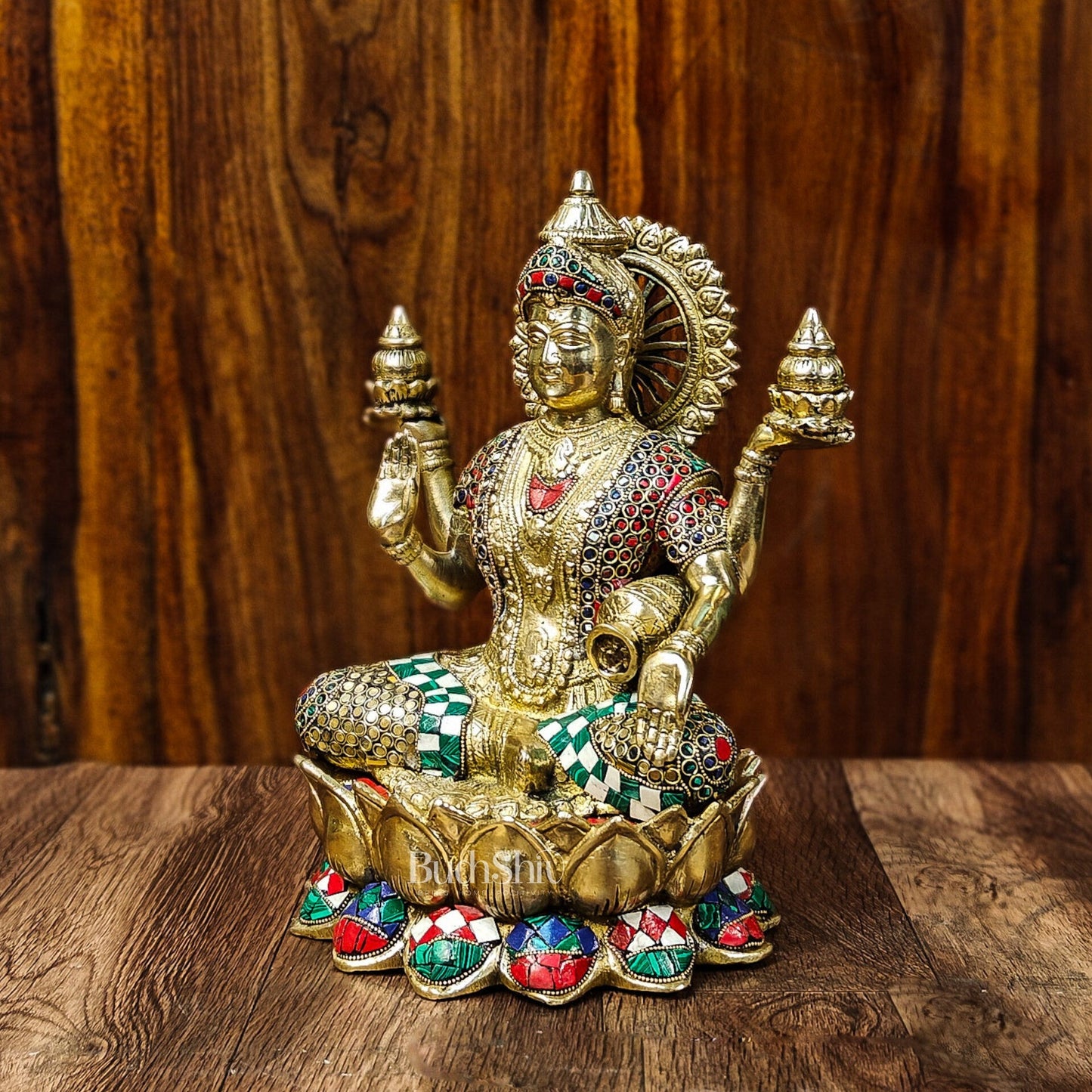 Brass Lakshmi Idol with Meenakari Stonework | 12" Height |