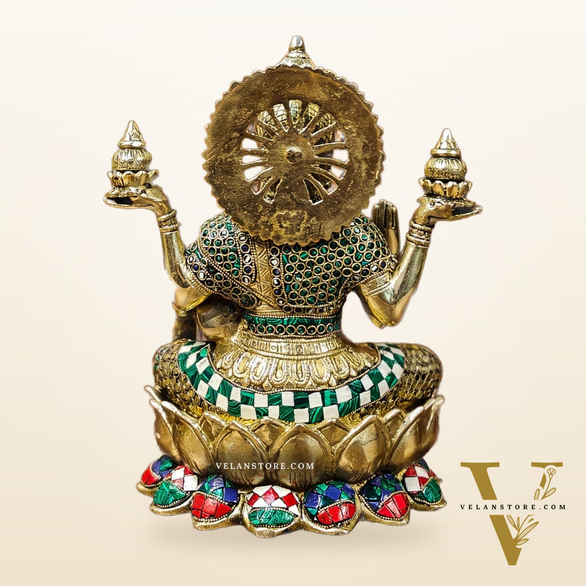 Brass Lakshmi Idol with Meenakari Stonework | 12" Height |