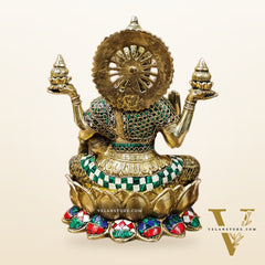 Brass Lakshmi Idol with Meenakari Stonework | 12" Height |