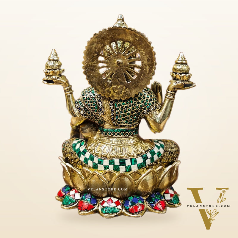 Brass Lakshmi Idol with Meenakari Stonework | 12" Height |