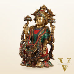 Brass Lakshmi Idol with Stonework 16 inch