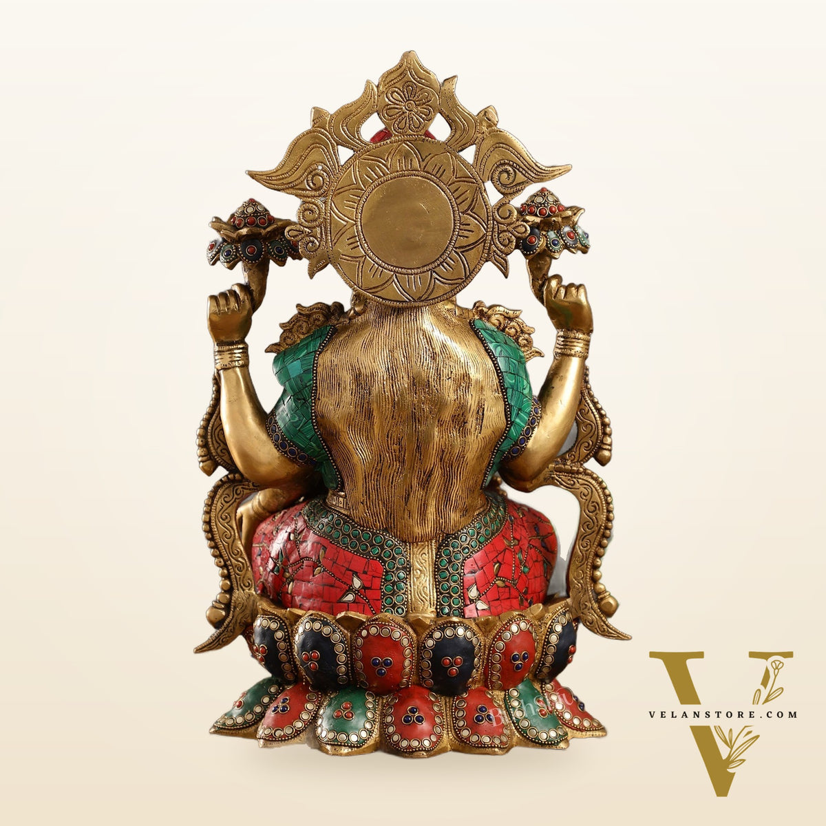 Brass Lakshmi Idol with Stonework 16 inch