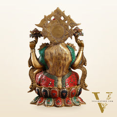 Brass Lakshmi Idol with Stonework 16 inch