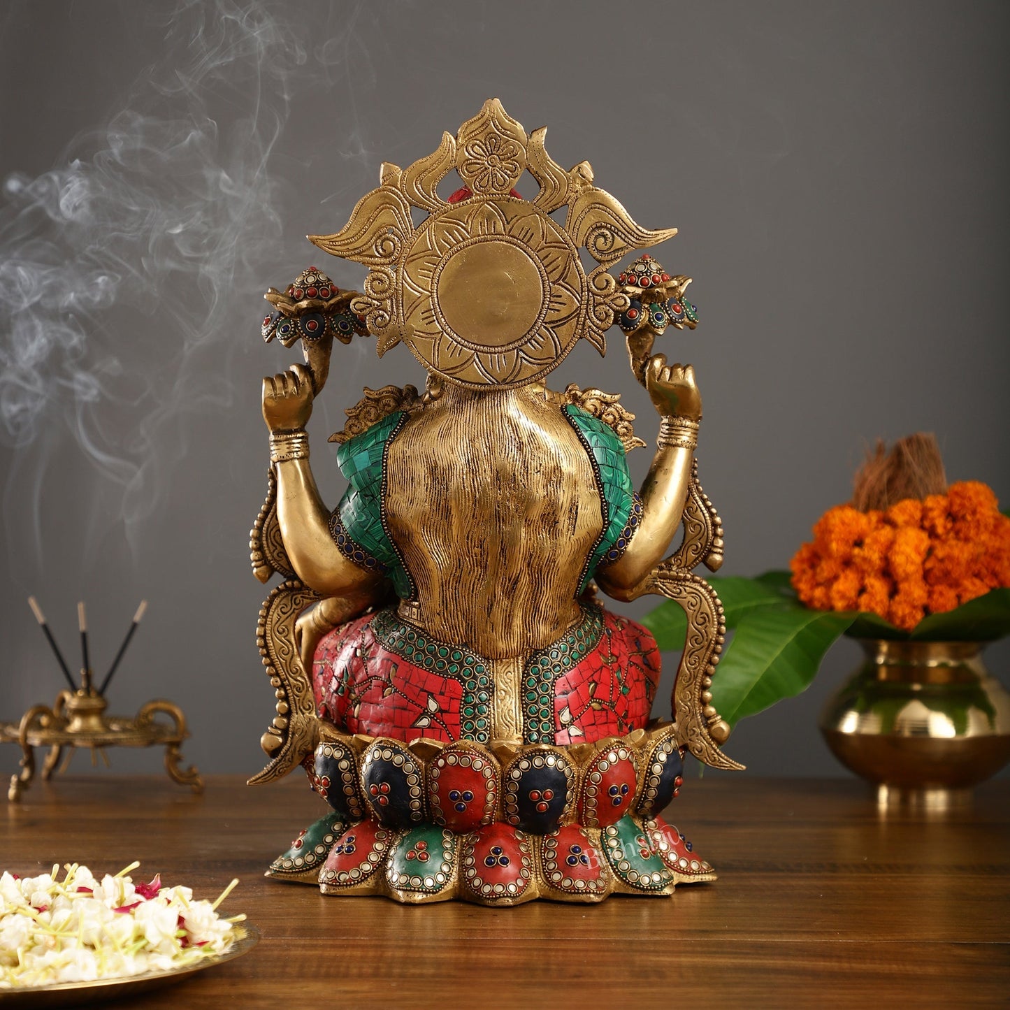 Brass Lakshmi Idol with Stonework 16 inch