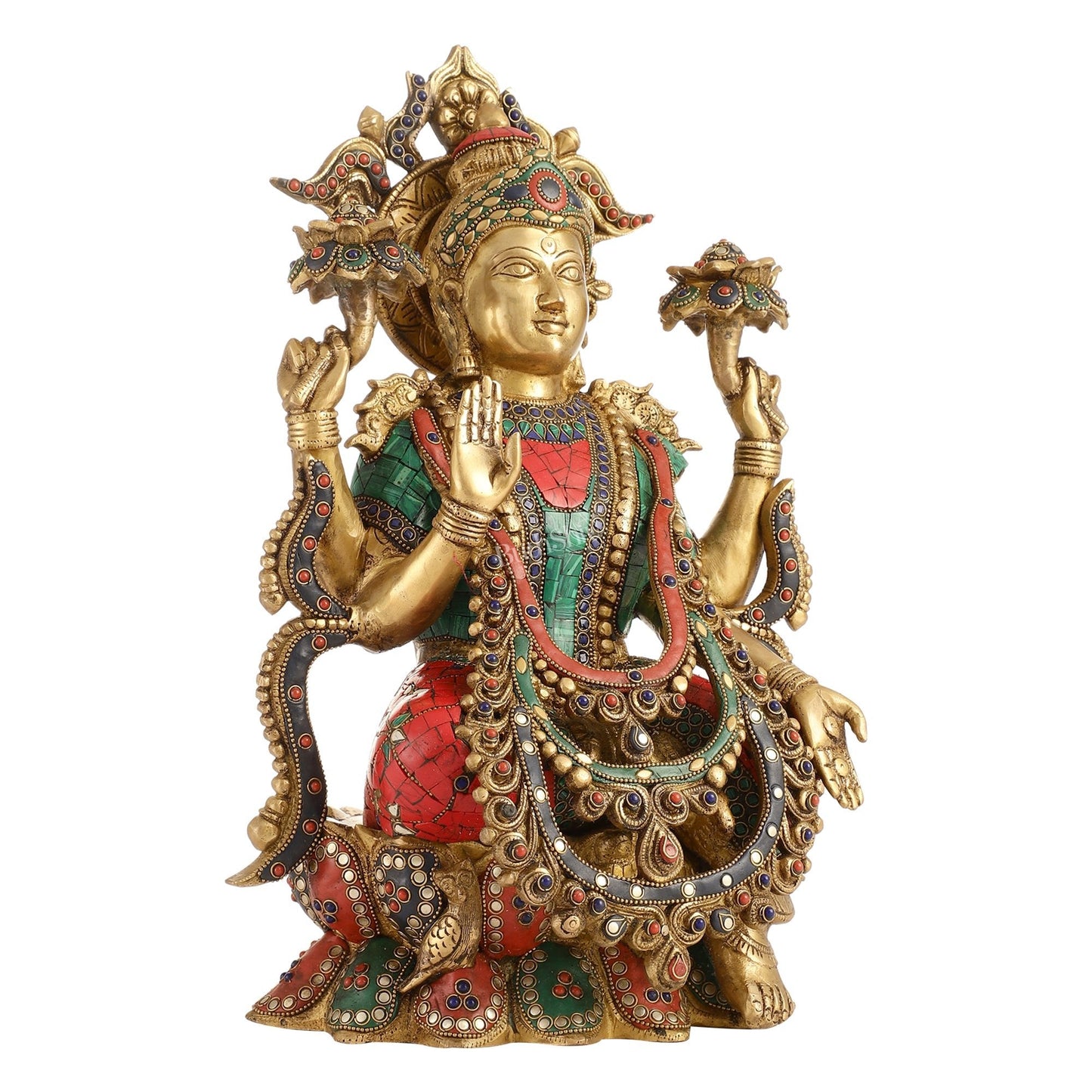 Brass Lakshmi Idol with Stonework 16 inch