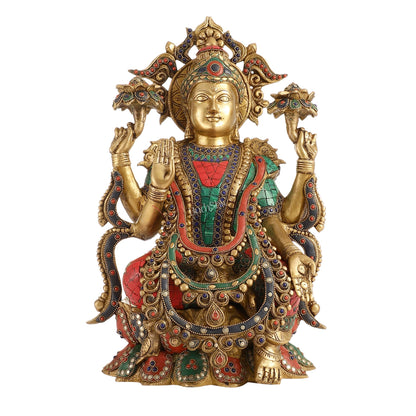 Brass Lakshmi Idol with Stonework 16 inch