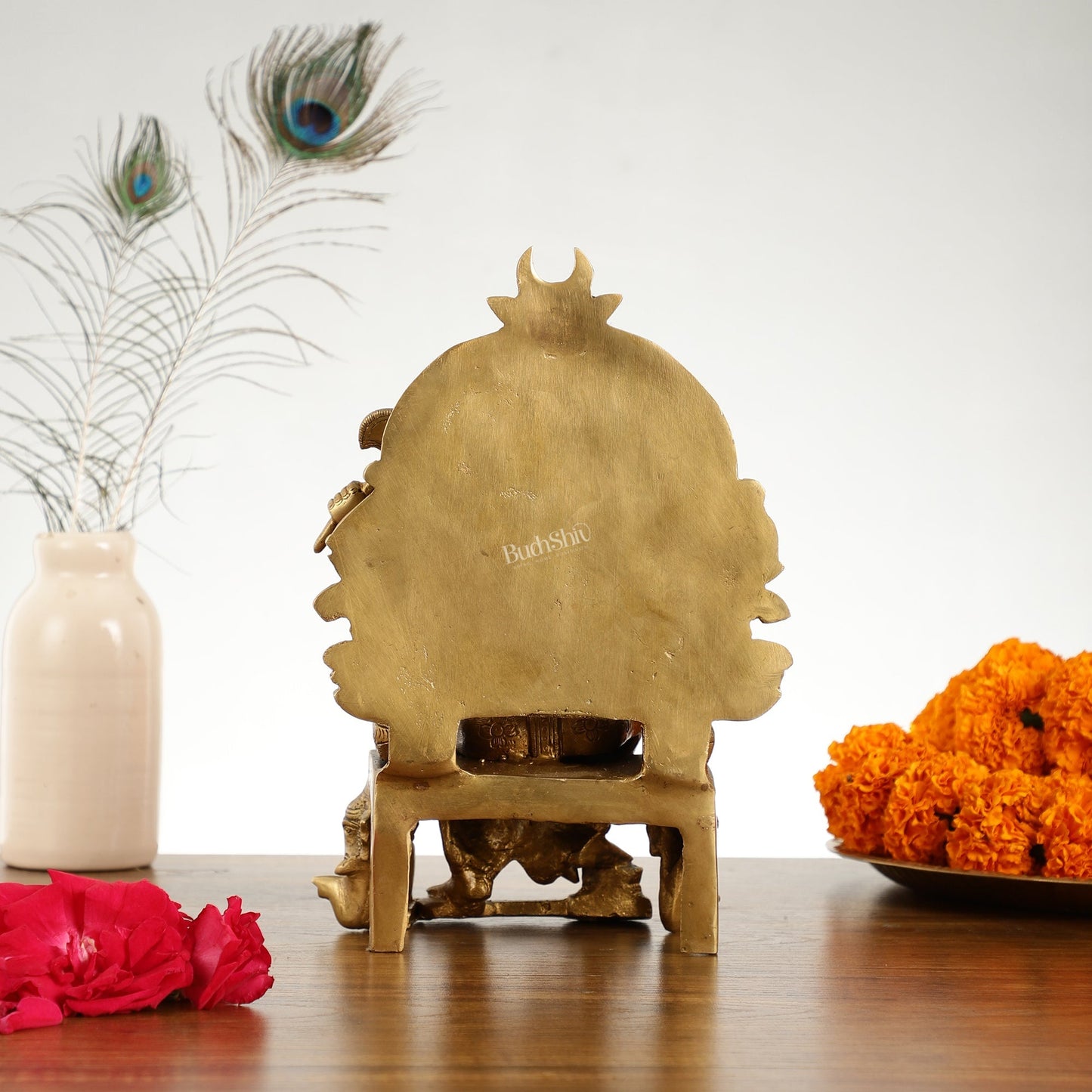 Brass Lal Baug Ka Raja Ganapati Idol Seated on Throne - 10.5 Inch