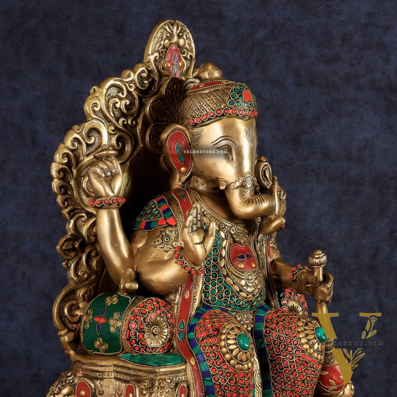 Brass Lalbaug Ka Raja Ganapati Statue - 17"