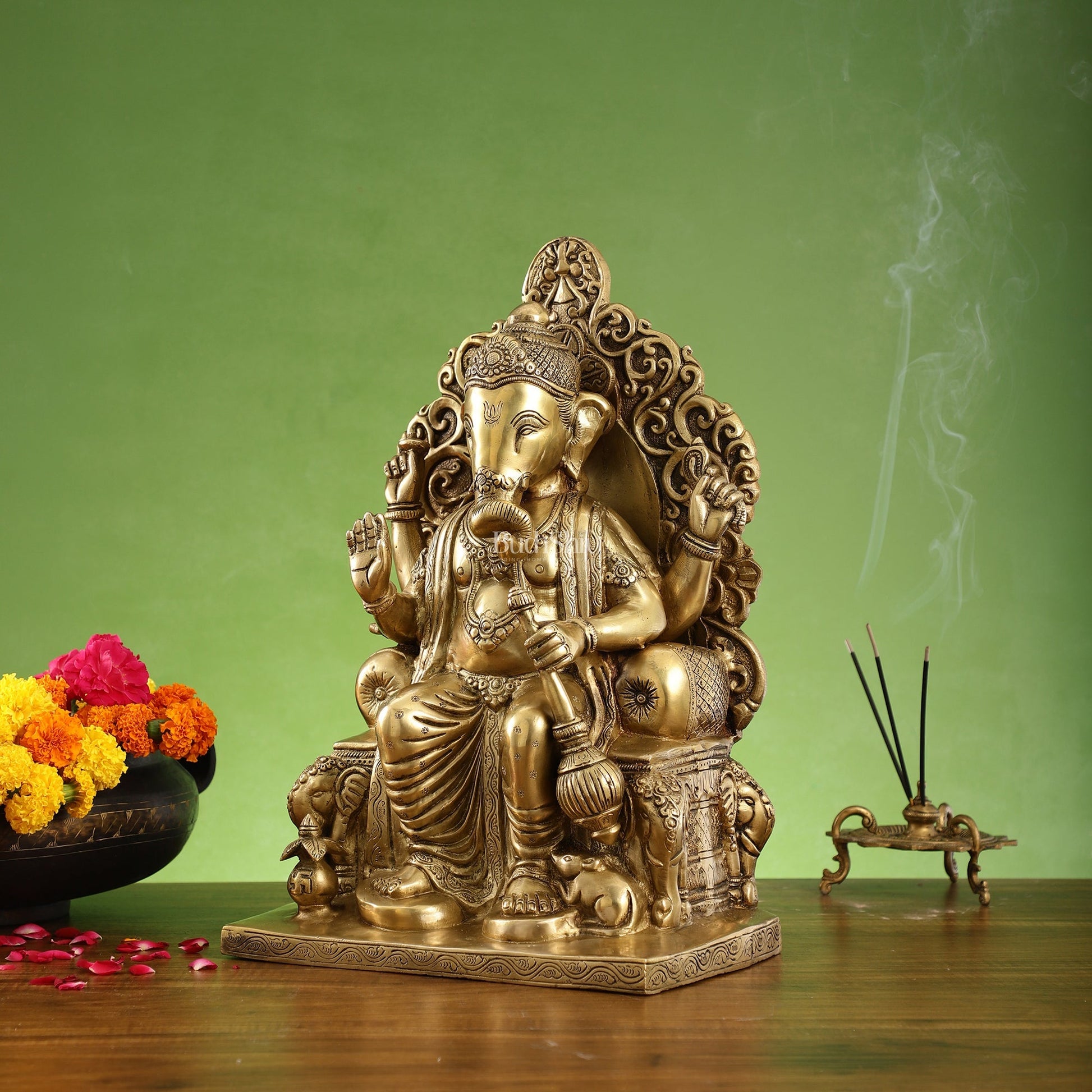 Brass Lalbaug Ka Raja Ganapati Statue - 17x11x7 Inch
