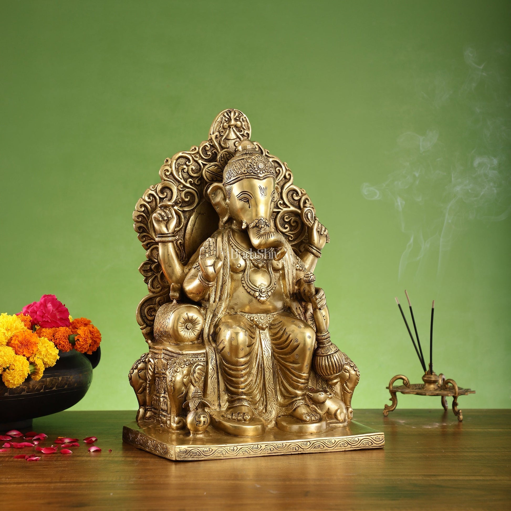 Brass Lalbaug Ka Raja Ganapati Statue - 17x11x7 Inch