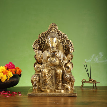 Brass Lalbaug Ka Raja Ganapati Statue - 17x11x7 Inch