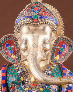 Brass Large 18-Inch Lord Ganesha Statue with Meenakari Stonework