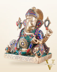 Brass Large 18-Inch Lord Ganesha Statue with Meenakari Stonework