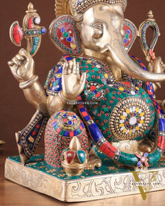Brass Large 18-Inch Lord Ganesha Statue with Meenakari Stonework