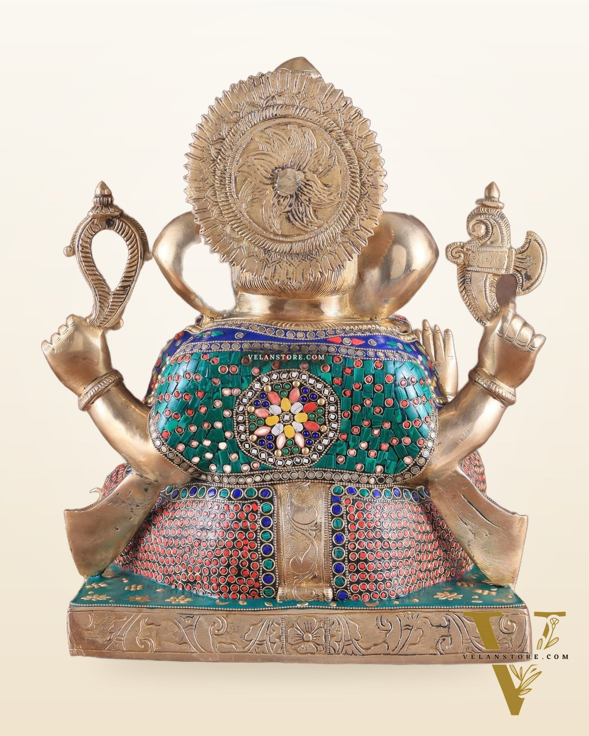 Brass Large 18-Inch Lord Ganesha Statue with Meenakari Stonework
