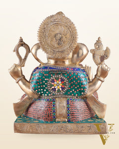 Brass Large 18-Inch Lord Ganesha Statue with Meenakari Stonework