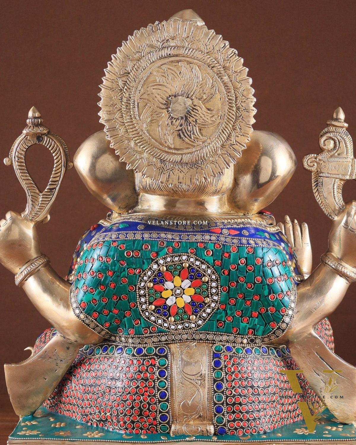 Brass Large 18-Inch Lord Ganesha Statue with Meenakari Stonework