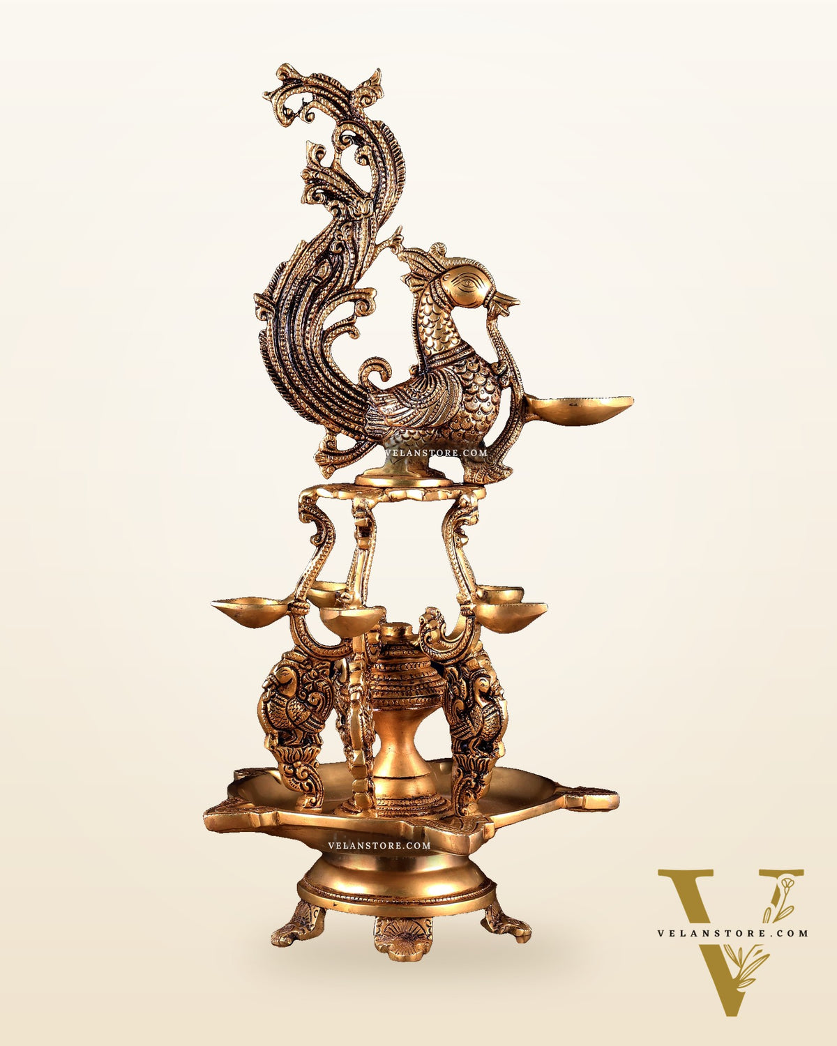 Brass Large Annampakshi Diya Samai Oil Lamp – Multiple Wicks 18 inch