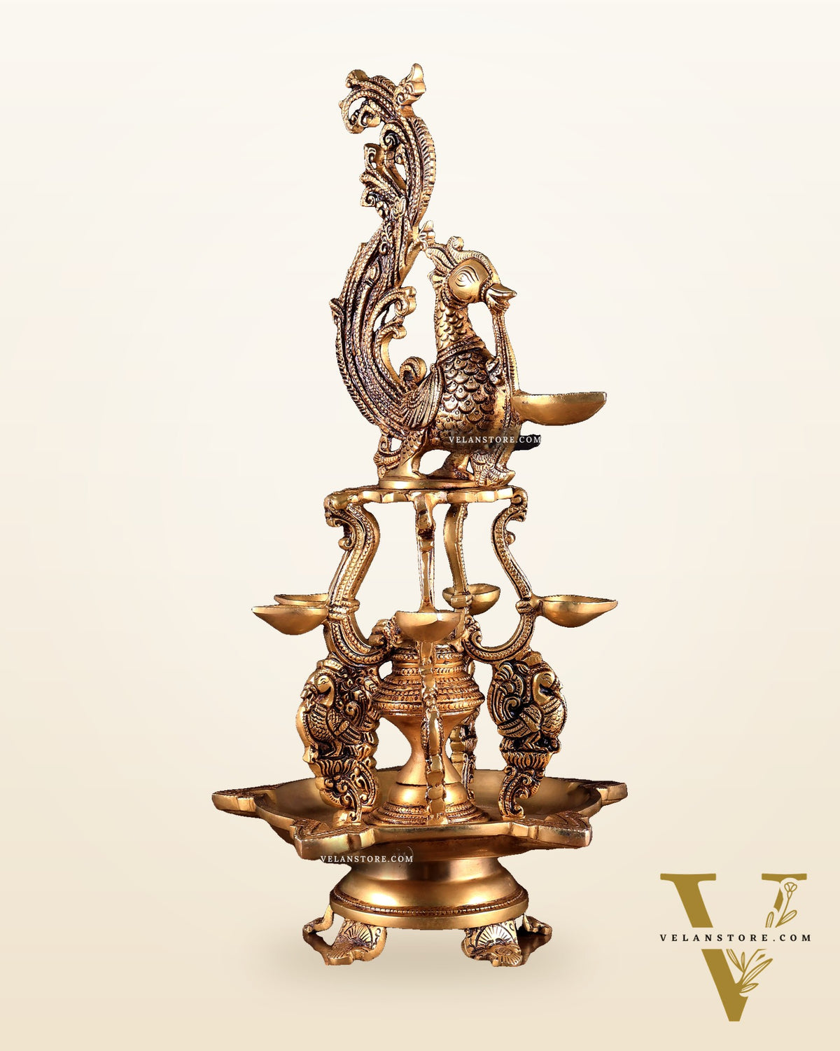 Brass Large Annampakshi Diya Samai Oil Lamp – Multiple Wicks 18 inch