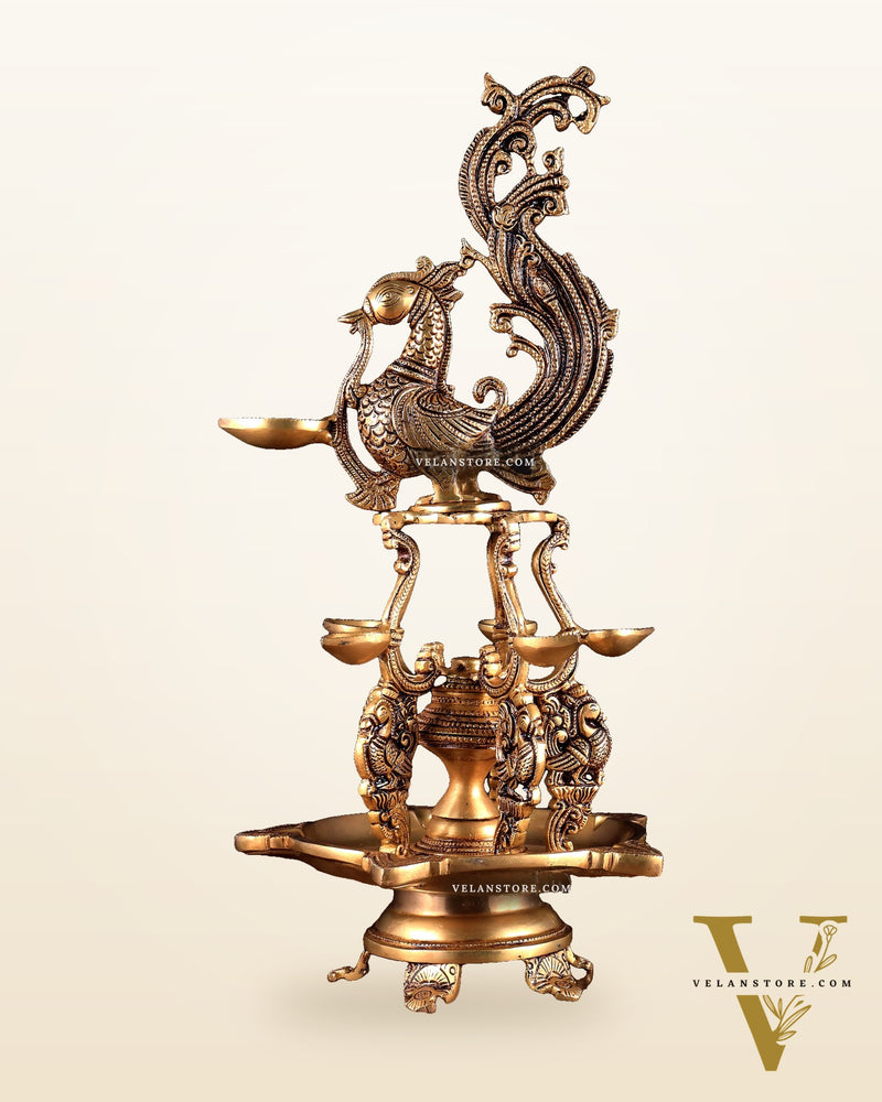 Brass Large Annampakshi Diya Samai Oil Lamp – Multiple Wicks 18 inch