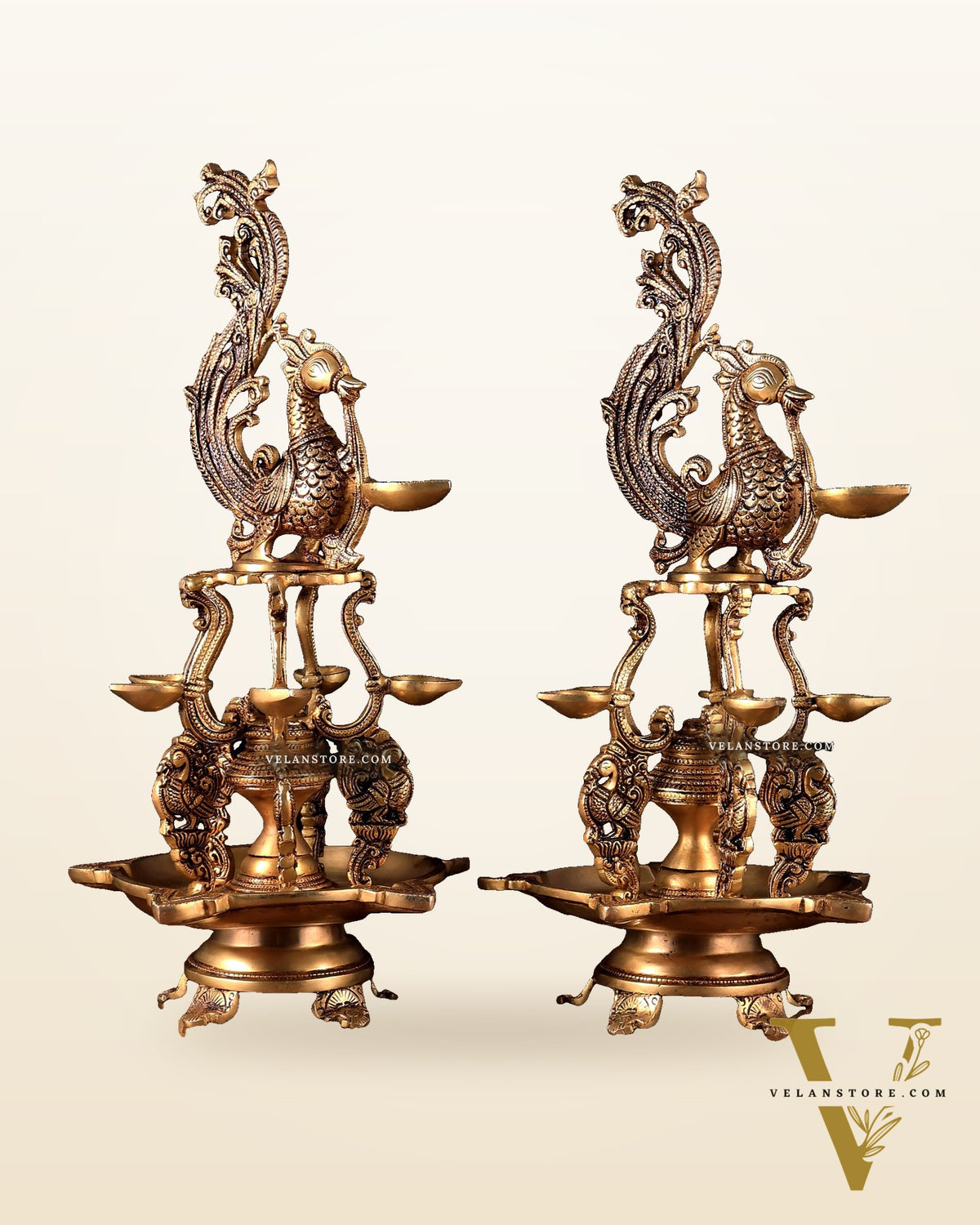 Brass Large Annampakshi Diya Samai Oil Lamps pair  – Multiple Wicks 18 inch