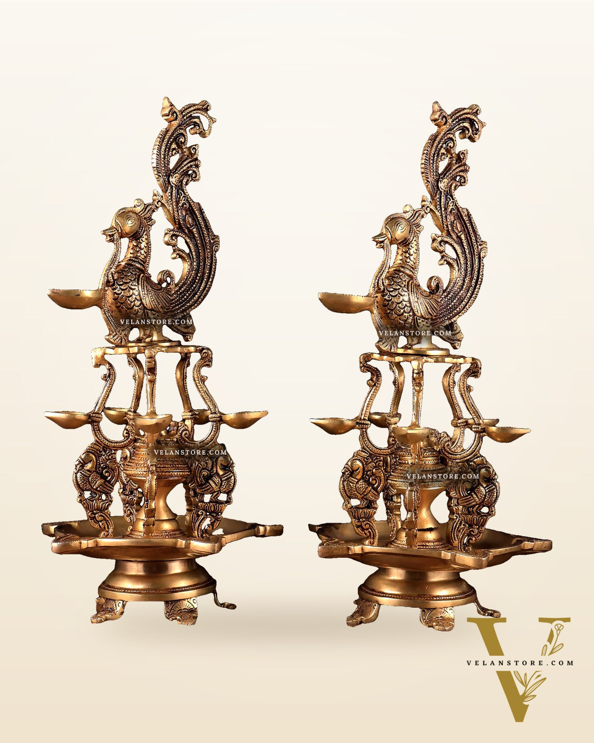 Brass Large Annampakshi Diya Samai Oil Lamps pair  – Multiple Wicks 18 inch