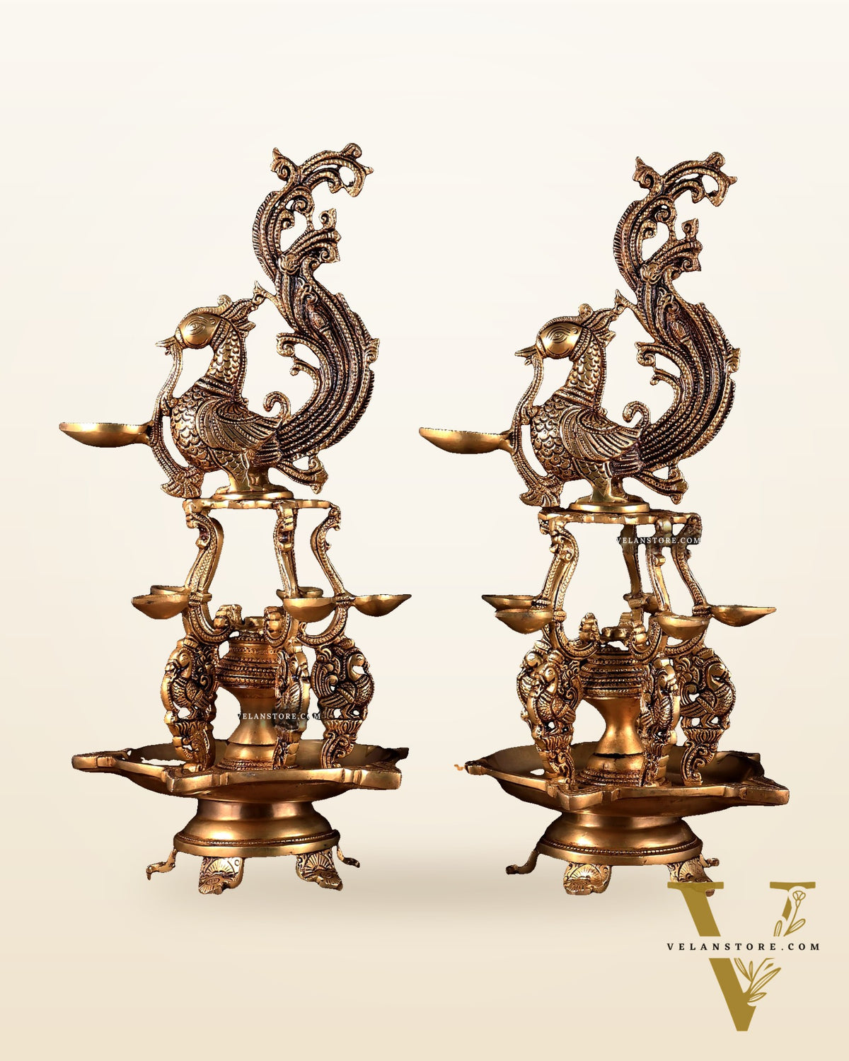 Brass Large Annampakshi Diya Samai Oil Lamps pair  – Multiple Wicks 18 inch