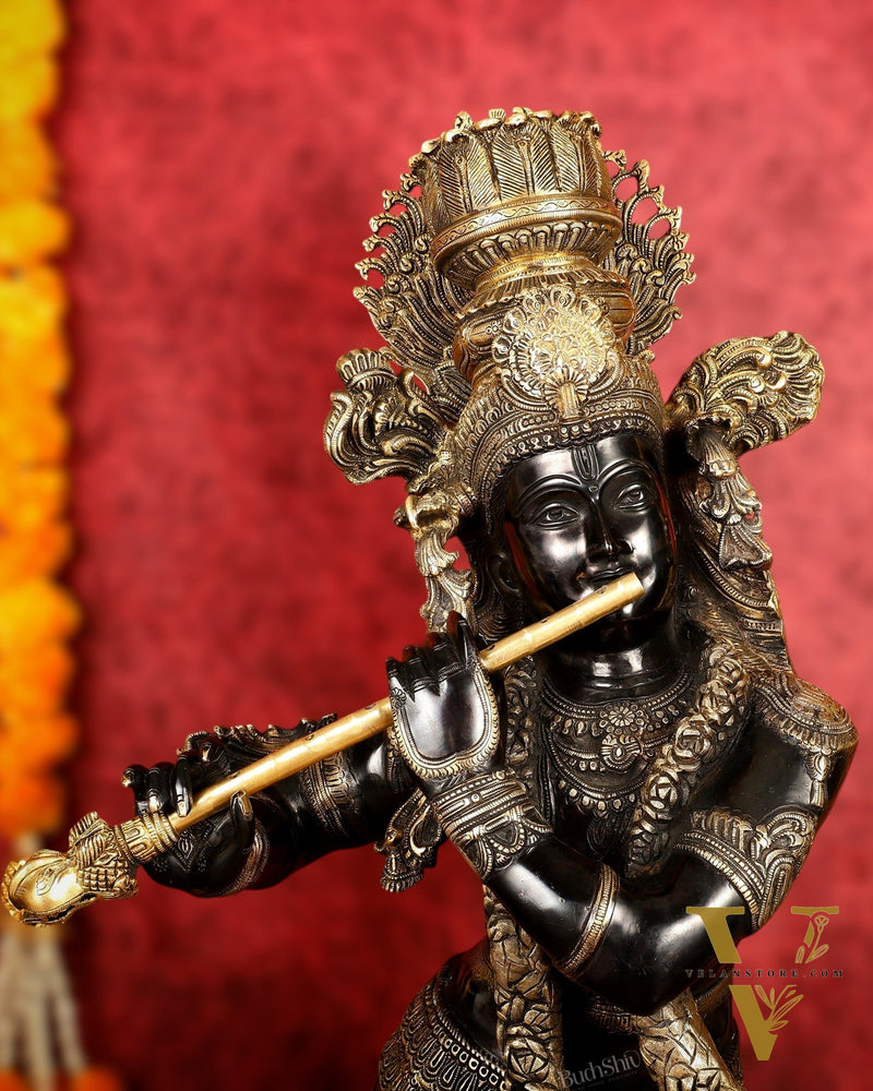 Brass Large black Krishna Statue - 46 inch