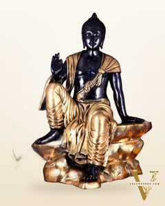 Brass large Buddha Sitting Statue with Black Heat-Treated Finish - 30"