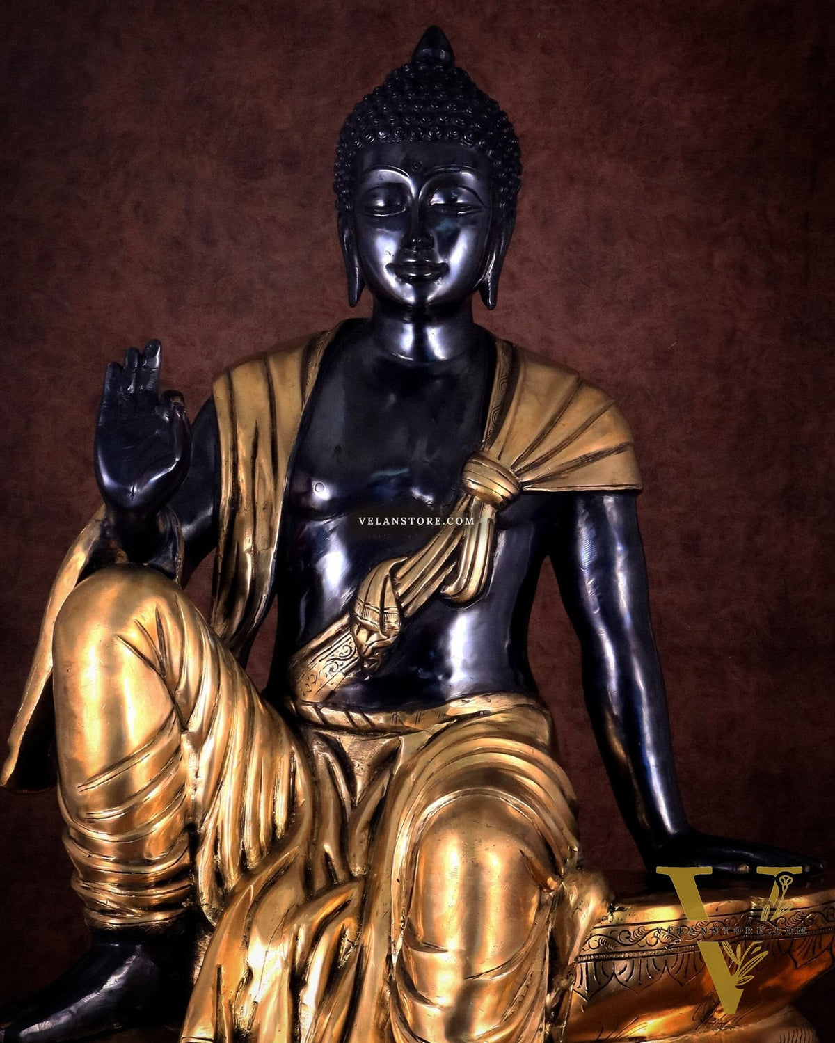 Brass large Buddha Sitting Statue with Black Heat-Treated Finish - 30"