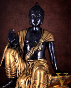 Brass large Buddha Sitting Statue with Black Heat-Treated Finish - 30"