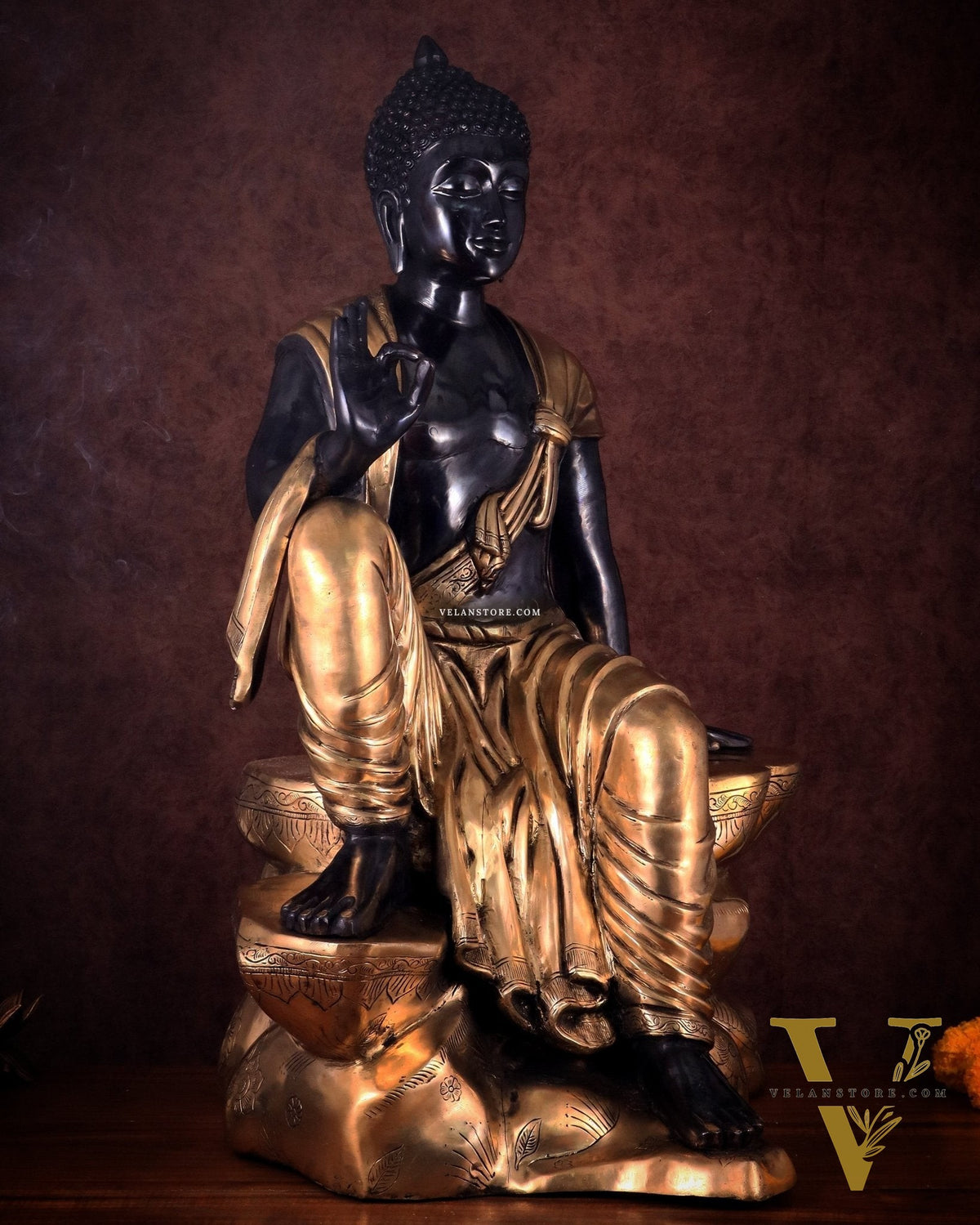 Brass large Buddha Sitting Statue with Black Heat-Treated Finish - 30"