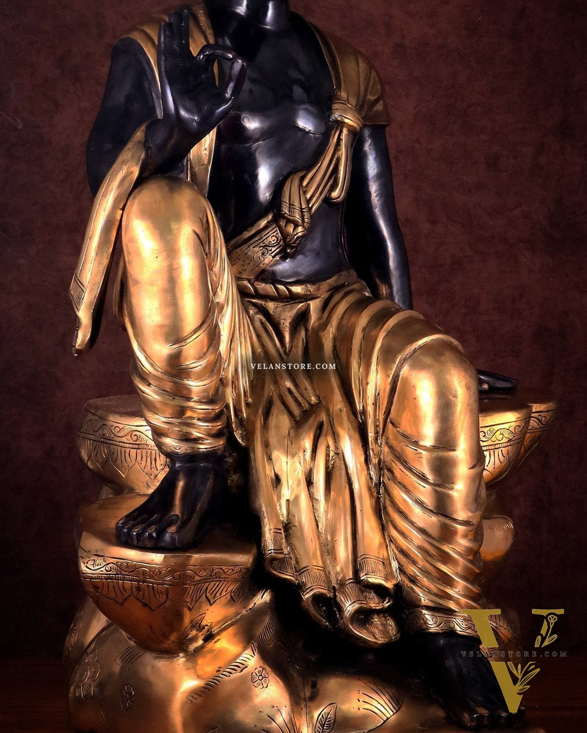 Brass large Buddha Sitting Statue with Black Heat-Treated Finish - 30"