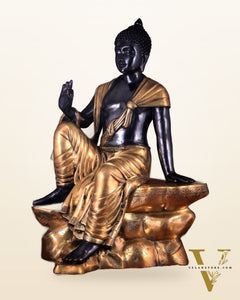 Brass large Buddha Sitting Statue with Black Heat-Treated Finish - 30"