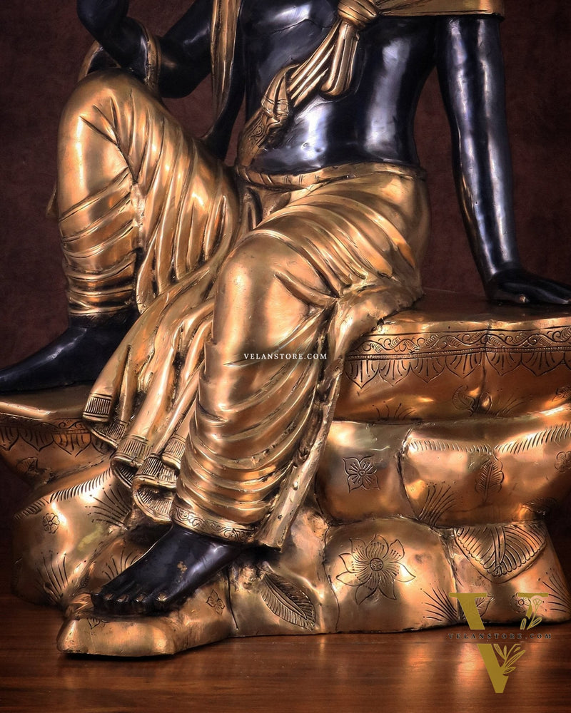 Brass large Buddha Sitting Statue with Black Heat-Treated Finish - 30"