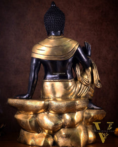 Brass large Buddha Sitting Statue with Black Heat-Treated Finish - 30"